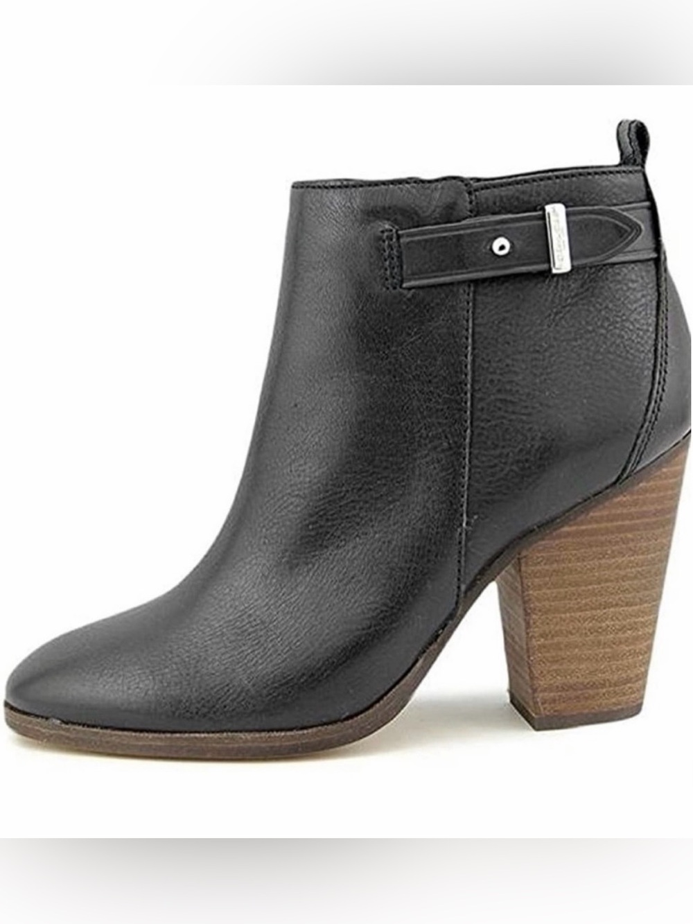 Coach Black Leather Ankle Boot with Stacked Heel
